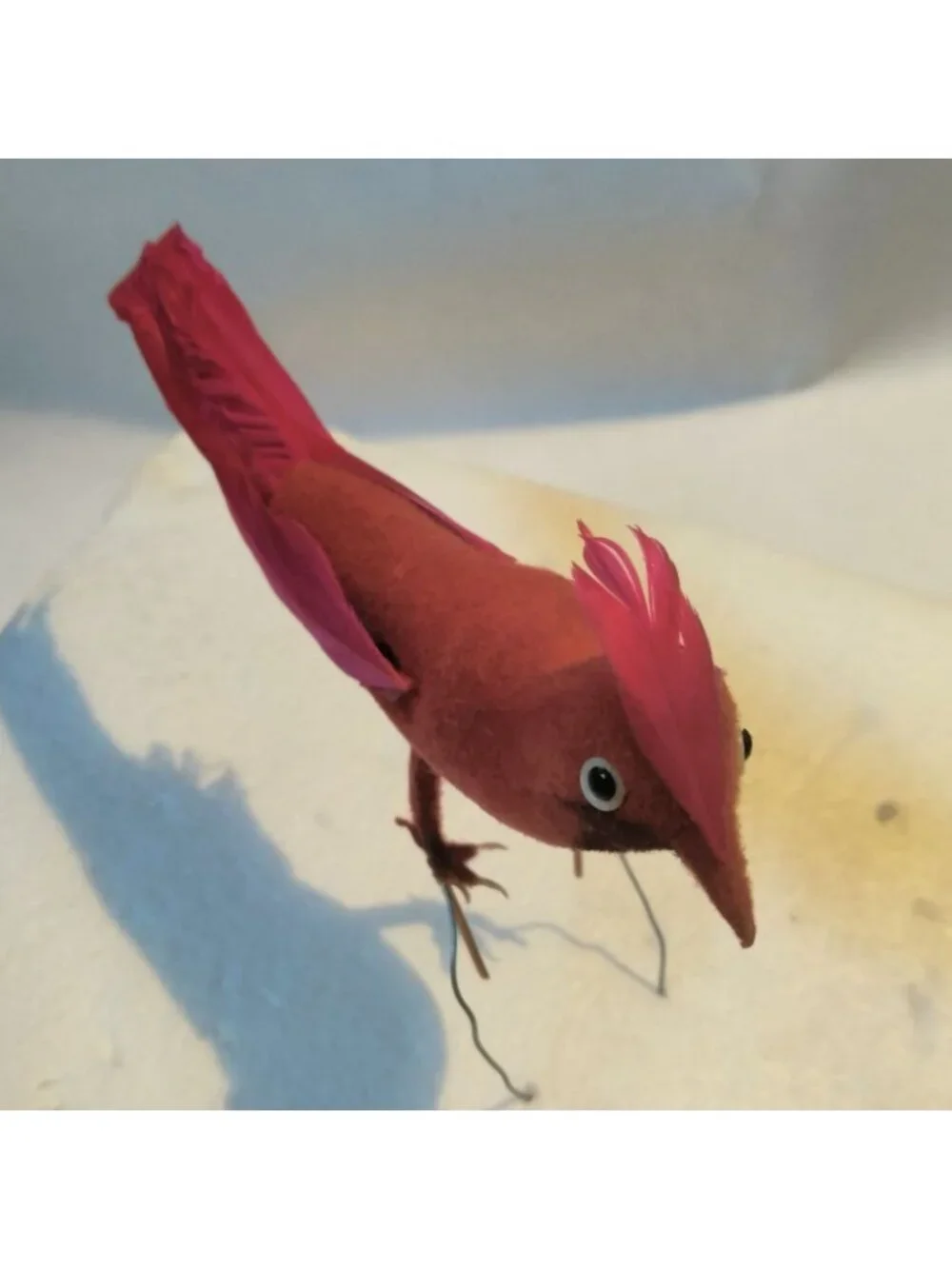 Red Cardinal Bird Figurine Feathers Wire Pick Crafts Lot 4